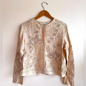 Vintage Sandy Starkman 100% Silk Blush Pink Beaded Embroidered Jacket - Medium
